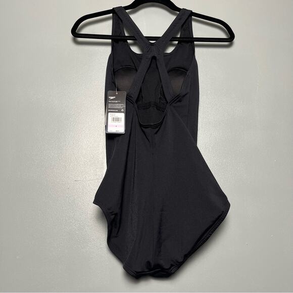 NWT Speedo Women’s Endurance One Piece Sport Swimsuit Black Moderate Cut Size 6 - Picture 2 of 7